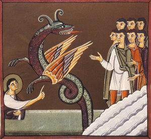 The Horned Beast, Folio 33, Bamberg Apocalypse, early 11th Century. Bamberg State Library, Bamberg, Germany