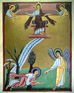 River of Life and Tree of Life, Bamberg Apocalypse, early 11th C. Bamberg State Library, Bamberg, Germany.